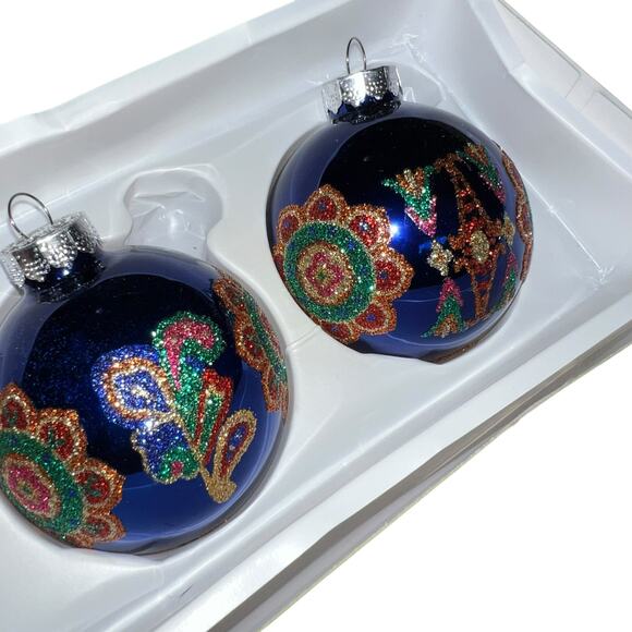 VERA BRADLEY VENETIAN PAISLEY BLUE COLORFUL SET OF 3 ORNAMENTS BOXED Holiday - Picture 4 of 6